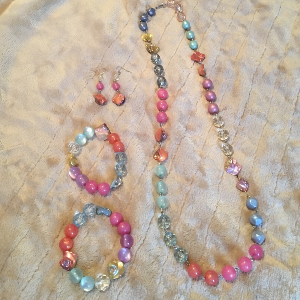 Necklace, Earrings & 2 Bracelets Set